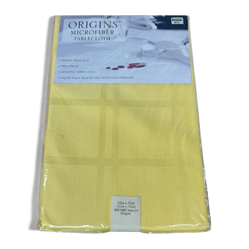 Origins Microfiber Tablecloth Yellow Square 52x52‎ Spill Proof Checkered NOS